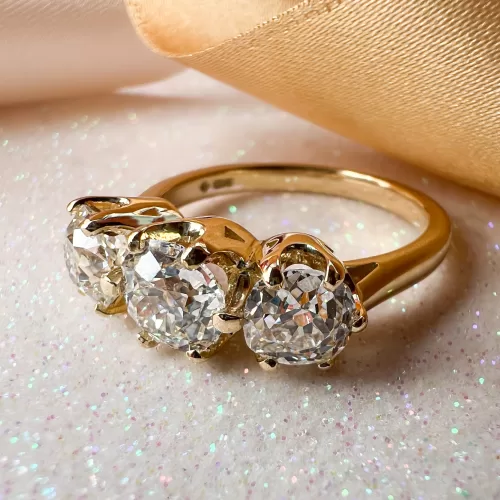 Custom Old Cut Diamond Three-Stone Ring