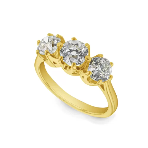 Custom Old Cut Diamond Three-Stone Ring