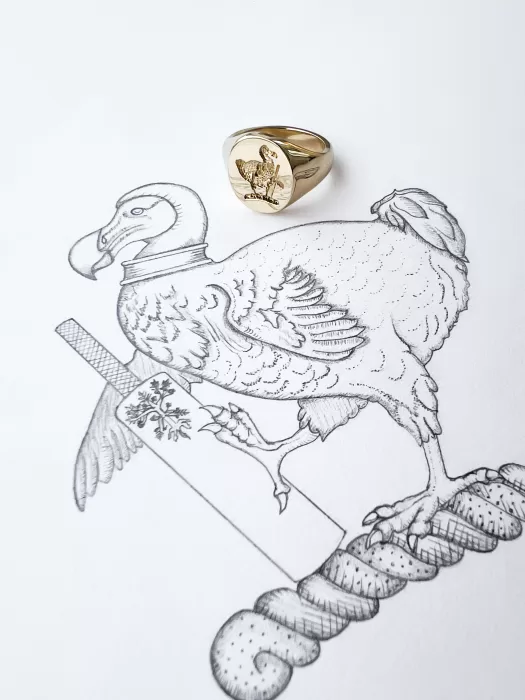 Original Crest Design for Signet Ring of dod with cricket bat