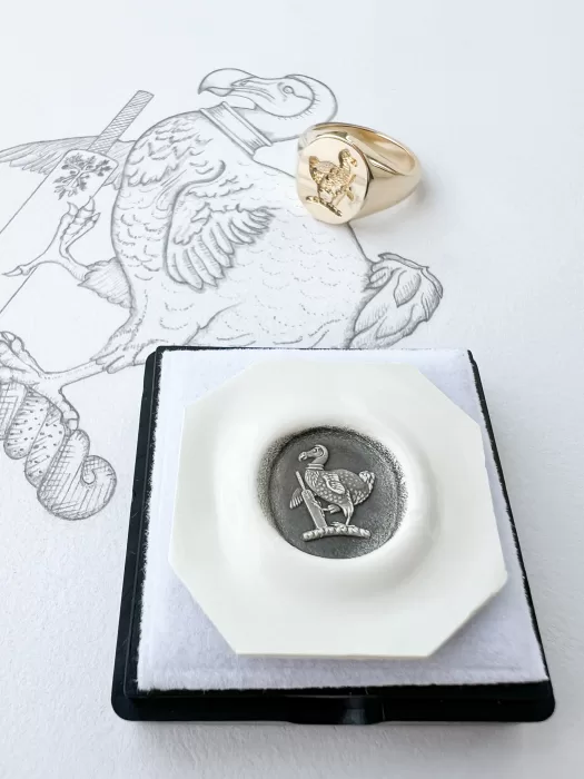 Original Crest Design for Signet Ring in cladding seal and finished ring