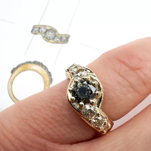 salt and pepper diamond bespoke engagement ring