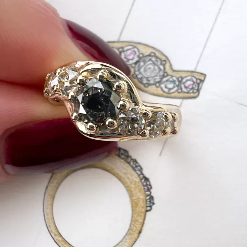 salt and pepper diamond bespoke engagement ring