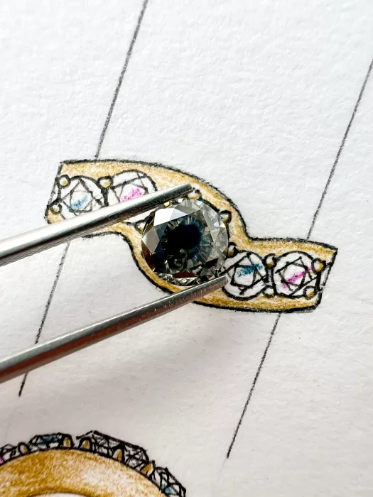Sketch of salt and pepper diamond bespoke engagement ring