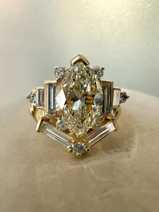Bespoke Baguette Diamond Wedding Band and Marquise Diamond Engagement Ring