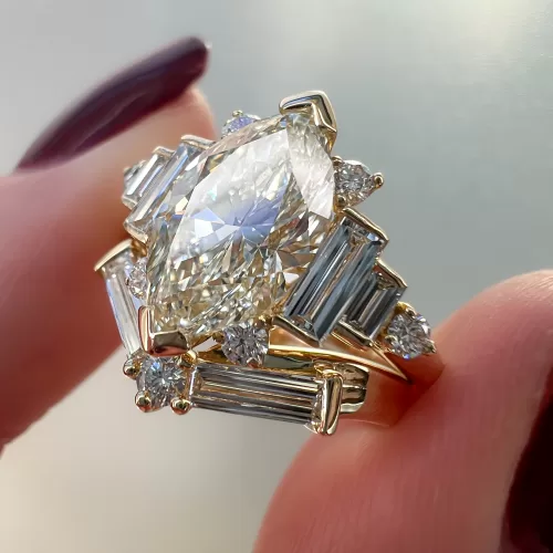 Bespoke Baguette Diamond Wedding Band and Marquise Diamond Engagement Ring