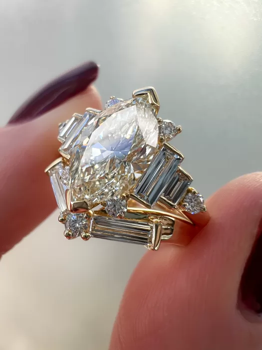 Bespoke Baguette Diamond Wedding Band and Marquise Diamond Engagement Ring
