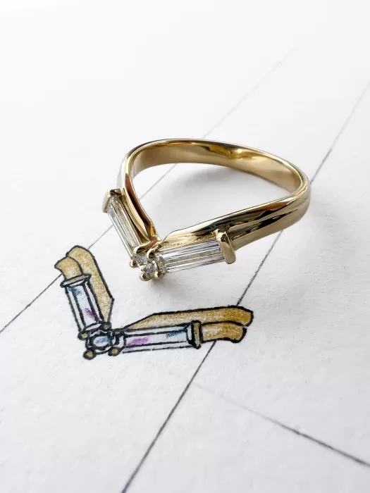 Bespoke Baguette Diamond Wedding Band with sketch of ring