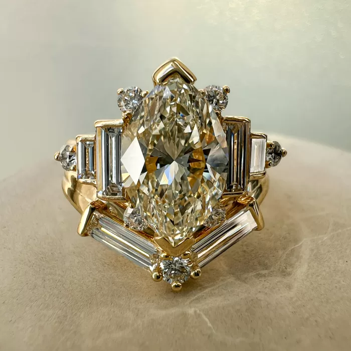 Bespoke Baguette Diamond Wedding Band and Marquise Diamond Engagement Ring