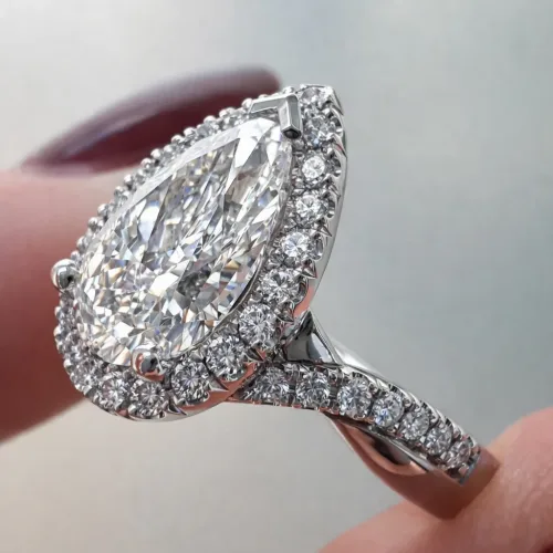 Custom Pear Cut Diamond Halo Engagement Ring