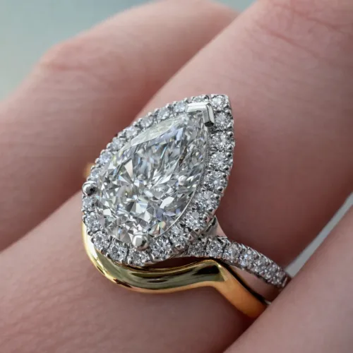 Custom Pear Cut Diamond Halo Engagement Ring
