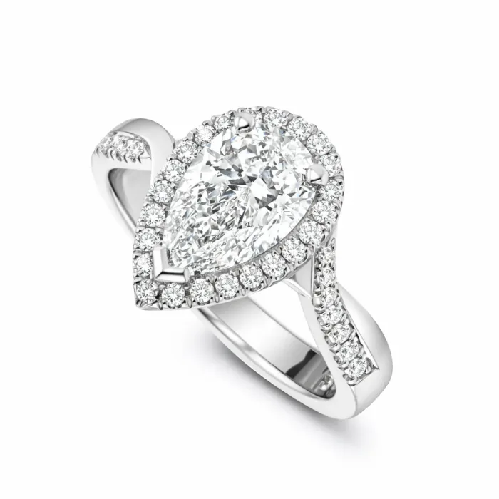 Custom Pear Cut Diamond Halo Engagement Ring pro shot