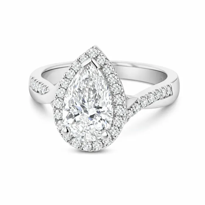 Custom Pear Cut Diamond Halo Engagement Ring pro shot