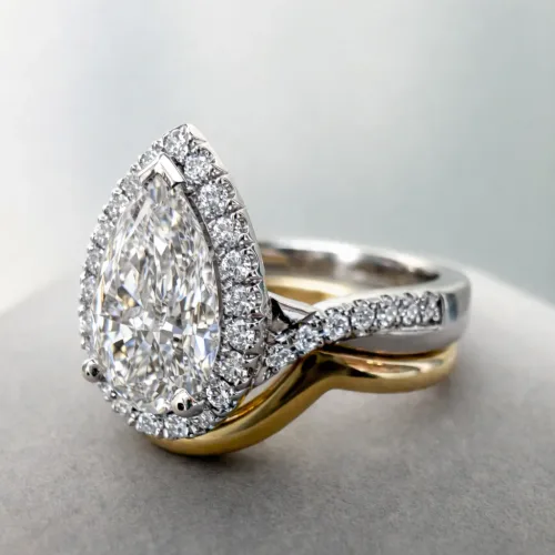 Custom Pear Cut Diamond Halo Engagement Ring