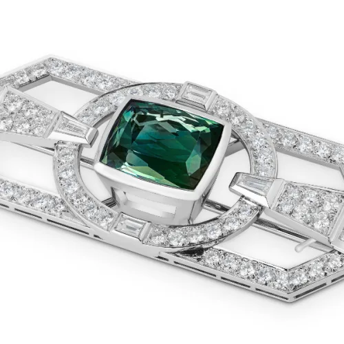 Tourmaline and Diamond Art Deco Custom Men’s Brooch