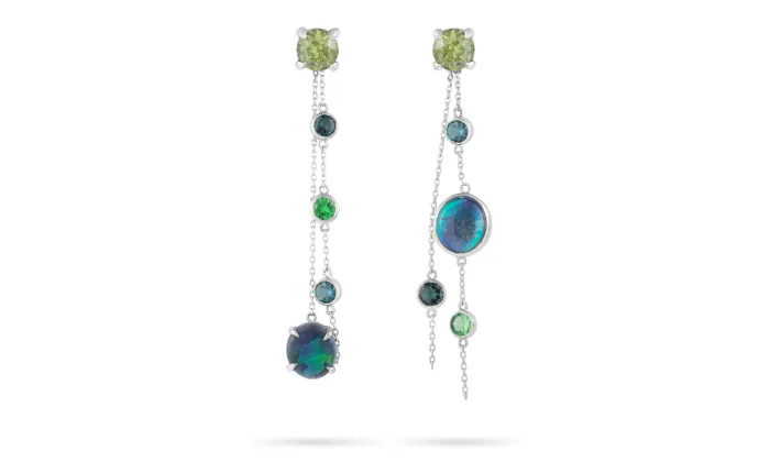 Opal, Demantoid Tsavorite Garnet and Tourmaline Drop Earrings