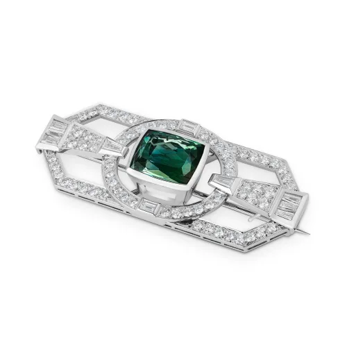 Tourmaline and Diamond Art Deco Custom Men’s Brooch