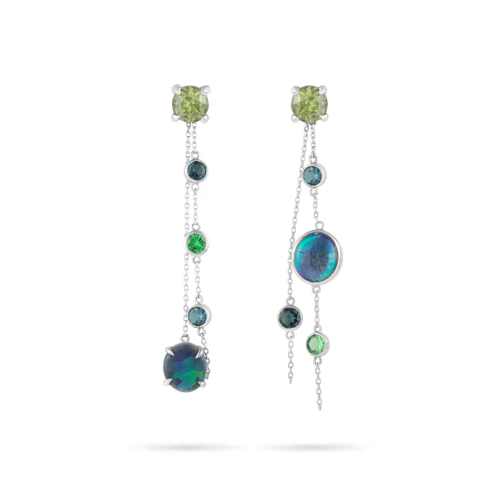 Opal, Demantoid Tsavorite Garnet and Tourmaline Drop Earrings