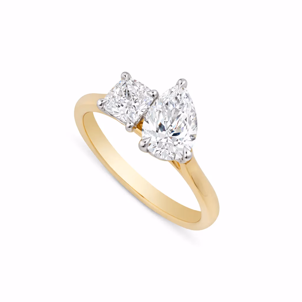PEAR AND CUSHION CUT TOI ET MOI ENGAGEMENT RING