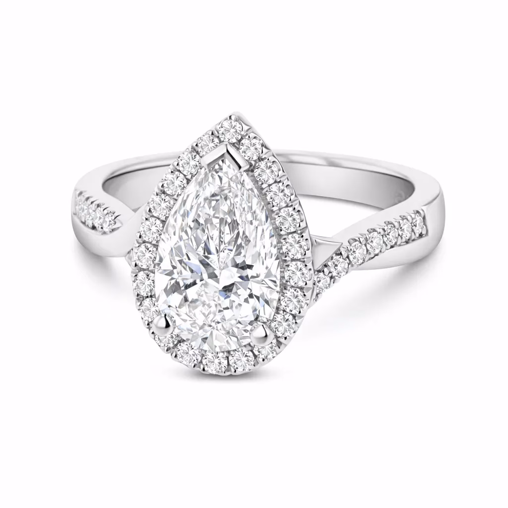 Custom Pear Cut Diamond Halo Engagement Ring Custom Pear Cut Diamond Halo Engagement Ring pro shot