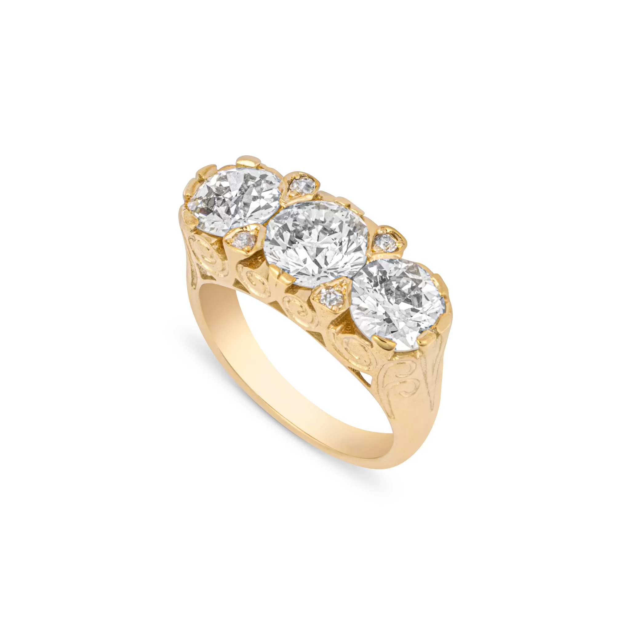 Old Cut Diamond Custom Three Stone Engagement Ring