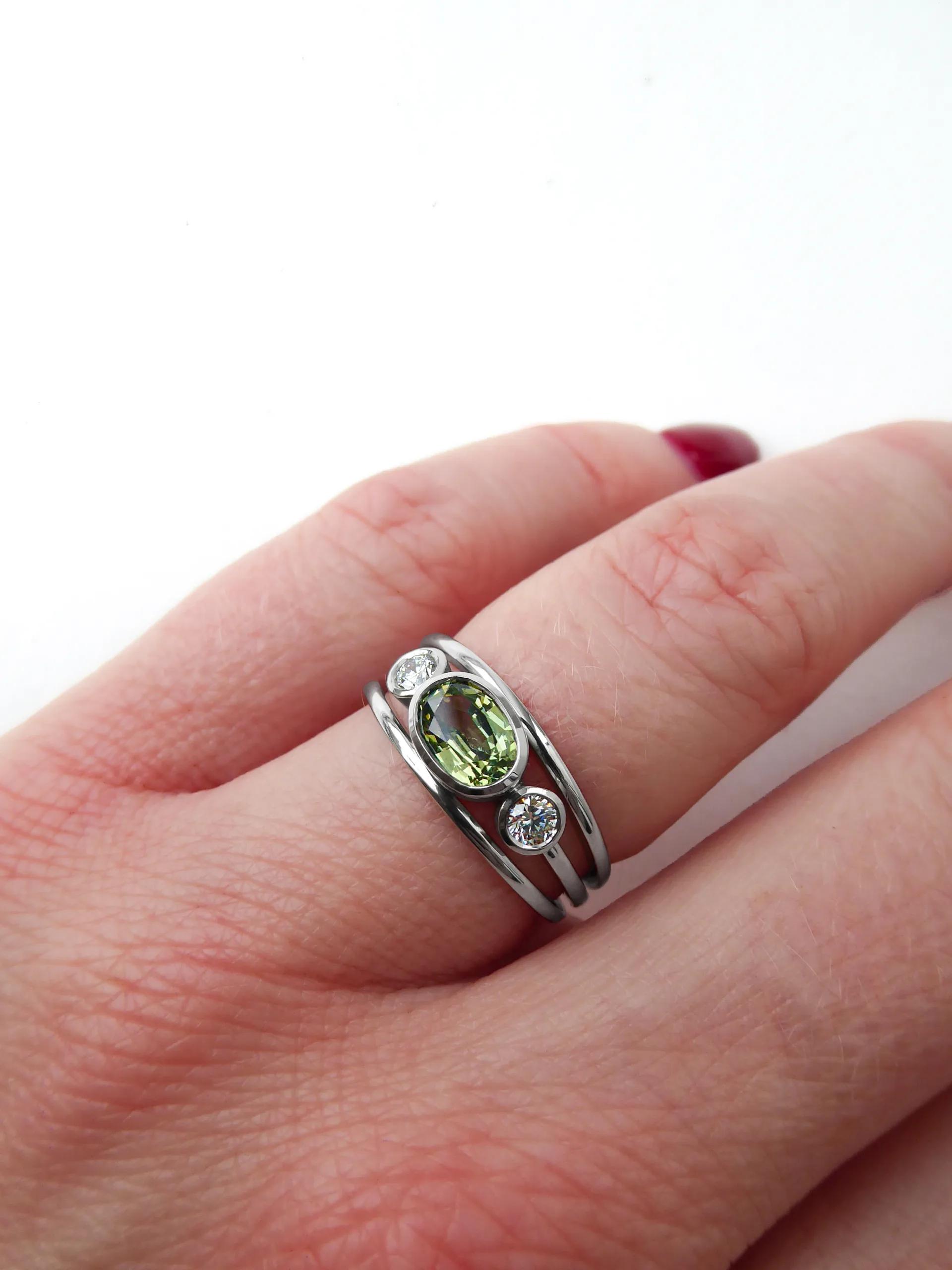 Custom Sapphire and Diamond Three Band Ring