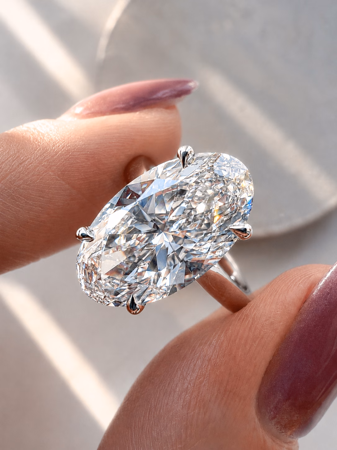 Elongated Oval Diamond Platinum Engagement Ring