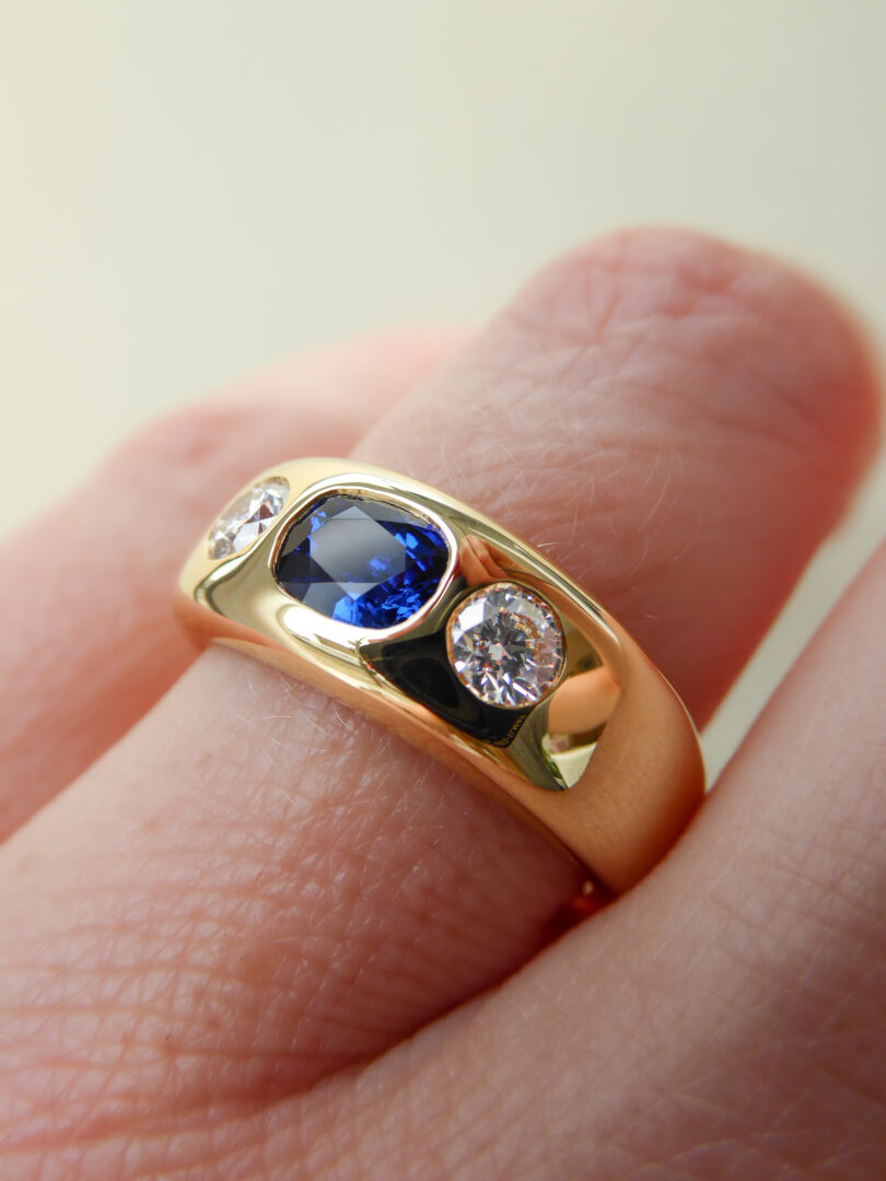 Bespoke Sapphire and Diamond Bombe Ring