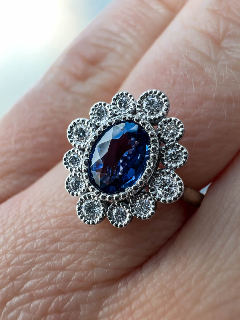 Sapphire and Diamond Custom Cluster Ring Sapphire and Diamond Custom Cluster Ring