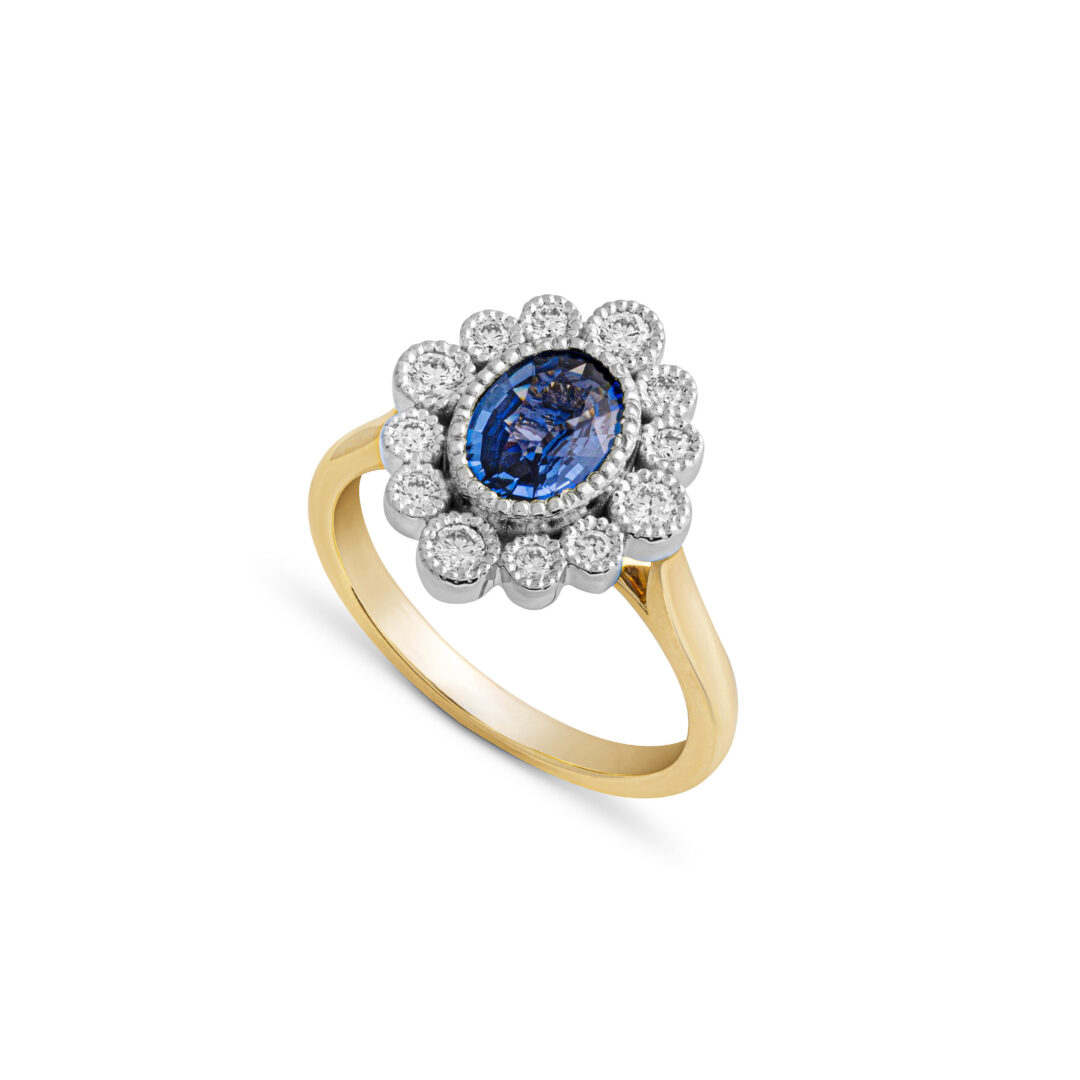 Sapphire and Diamond Custom Cluster Ring Sapphire and Diamond Custom Cluster Ring