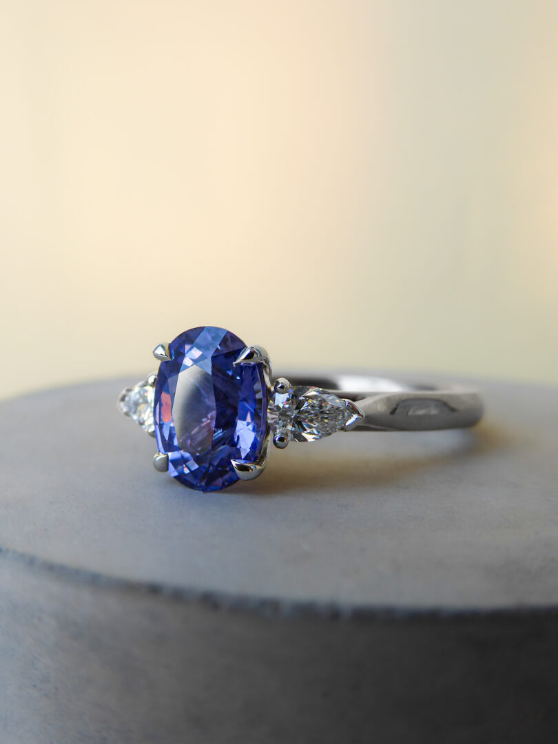 Bespoke Oval Purple Sapphire and Diamond Engagement Ring